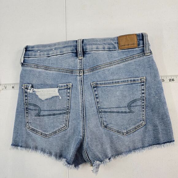 American Eagle Curvy Hi-Rise Shortie Distressed Jean Shorts Women’s Sz 4 Light - Picture 2 of 12
